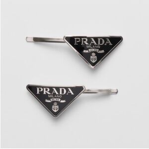 PRADA STYLE Triangular Black and Silver Hair Clips